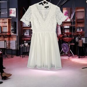 Lulus Dress Women XS White Lace Angel in‎ Disguise Skater Fairy Sheer Initiation